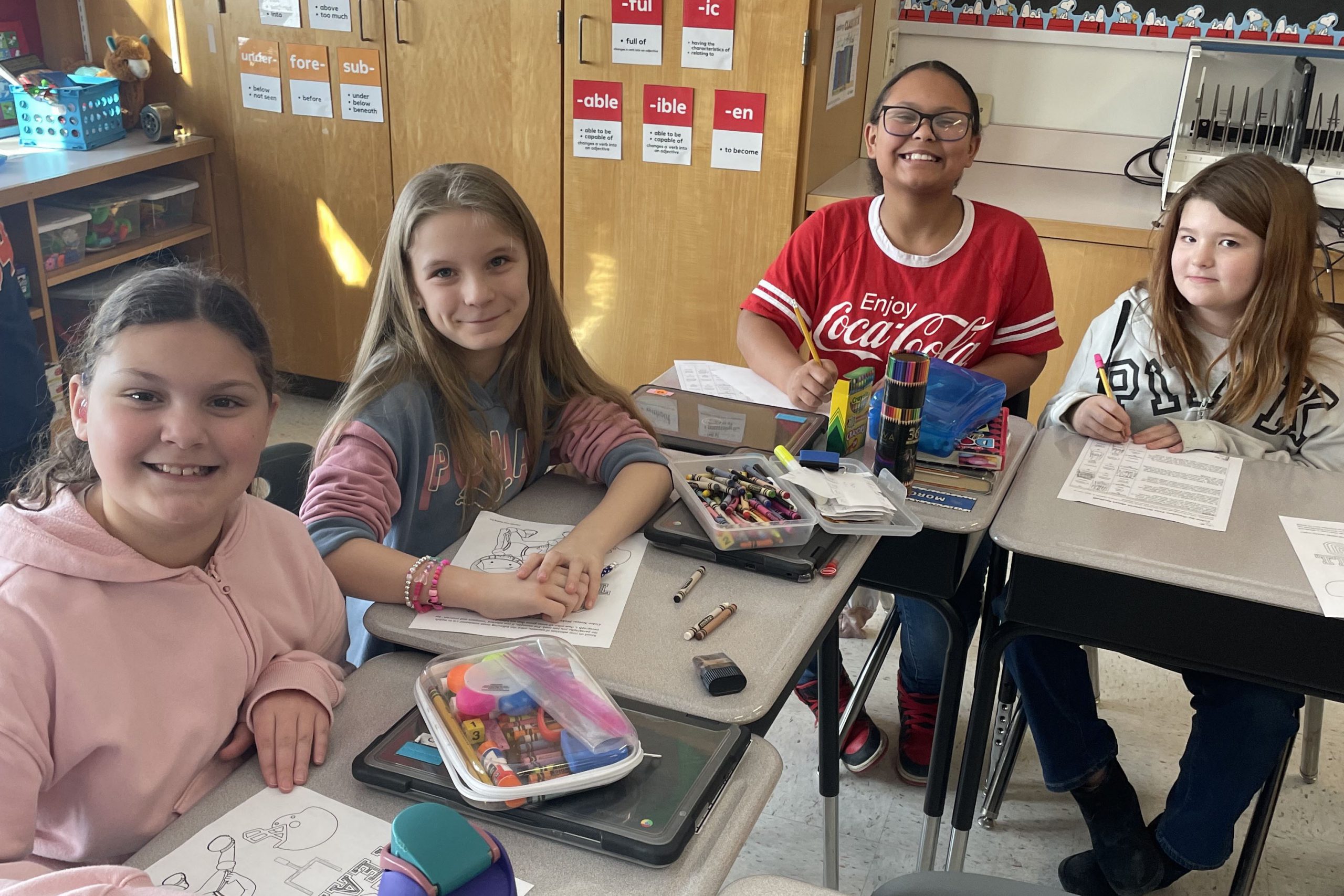 Students working at desks