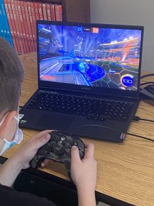 A student plays a video game