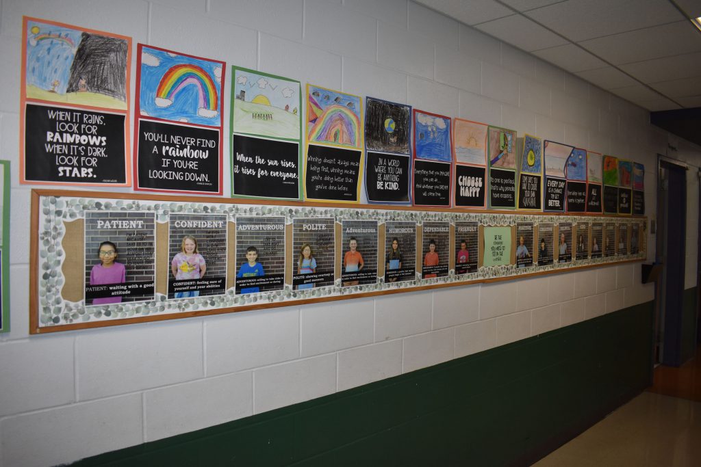 Character trait posters in the hallway viewed from the left side