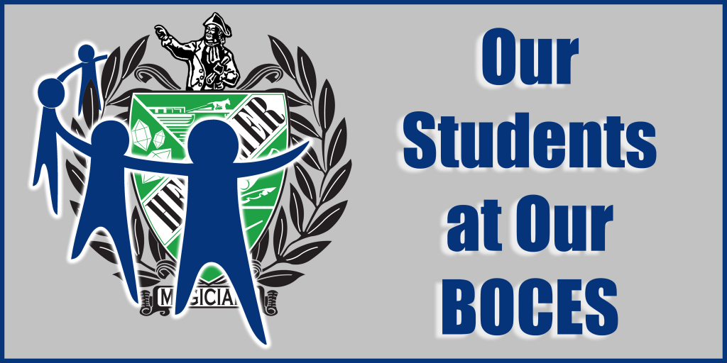 Our Students at Our BOCES logo.Herkimer Central School District logo with images of people from the Herkimer BOCES logo reaching around it.