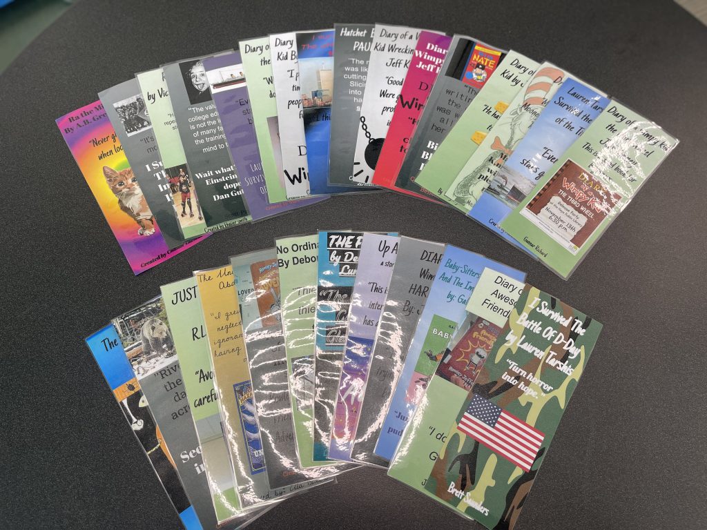 Custom bookmarks on display in the library