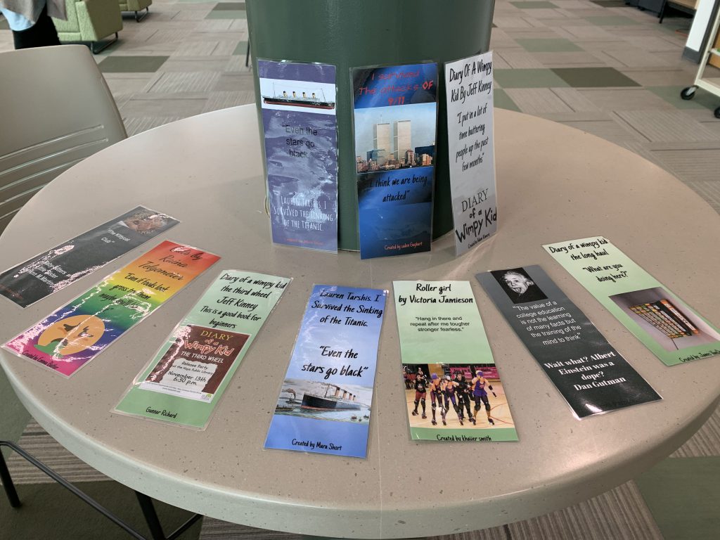 Custom bookmarks on display in the library