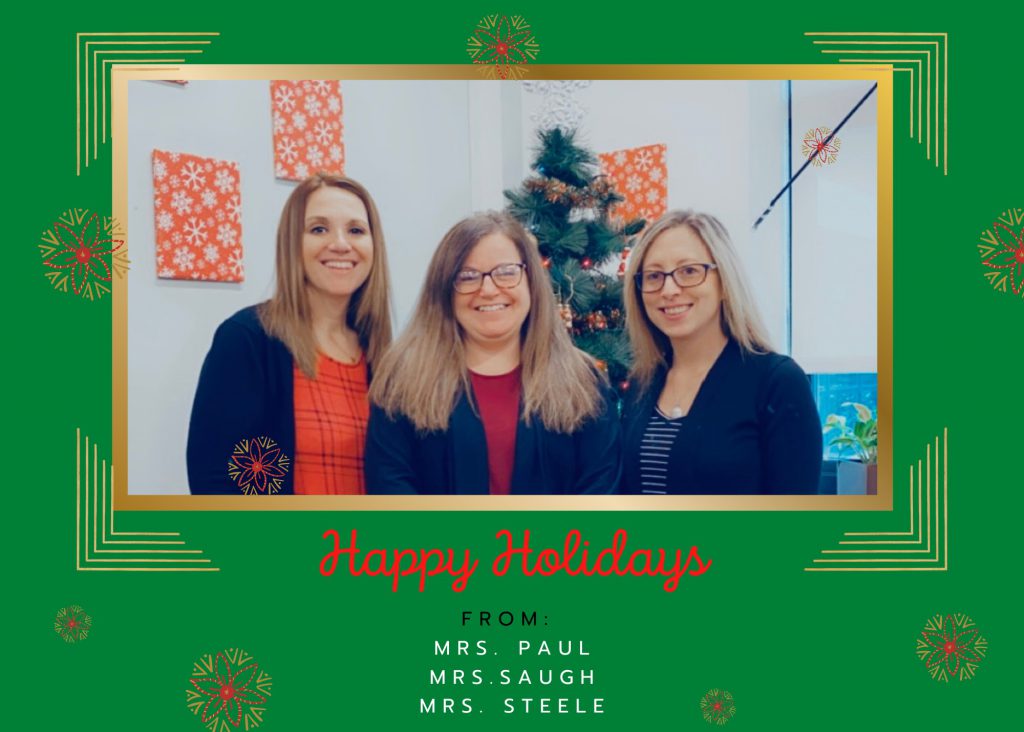 Happy Holidays card image from the three school counselors