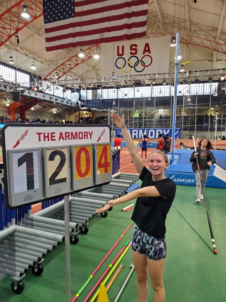 Melia Couchman at Nike Indoor Nationals by her record setting jump mark