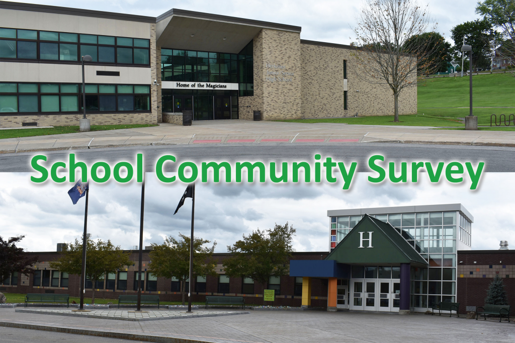 School community survey image with pictures of the Jr./Sr. High School and Elementary School