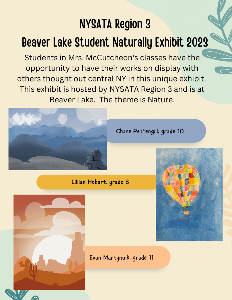Herkimer student artwork in a flyer image for the Beaver Lake art exhibit