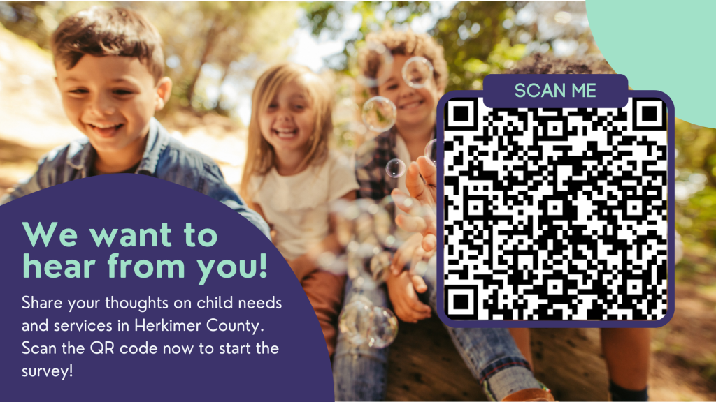 Image of children with QR code to community survey