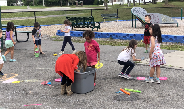 Sidewalk chalk art for summer school