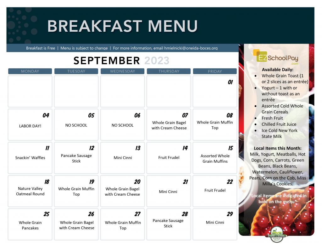 September 2023 Breakfast Menu Updated