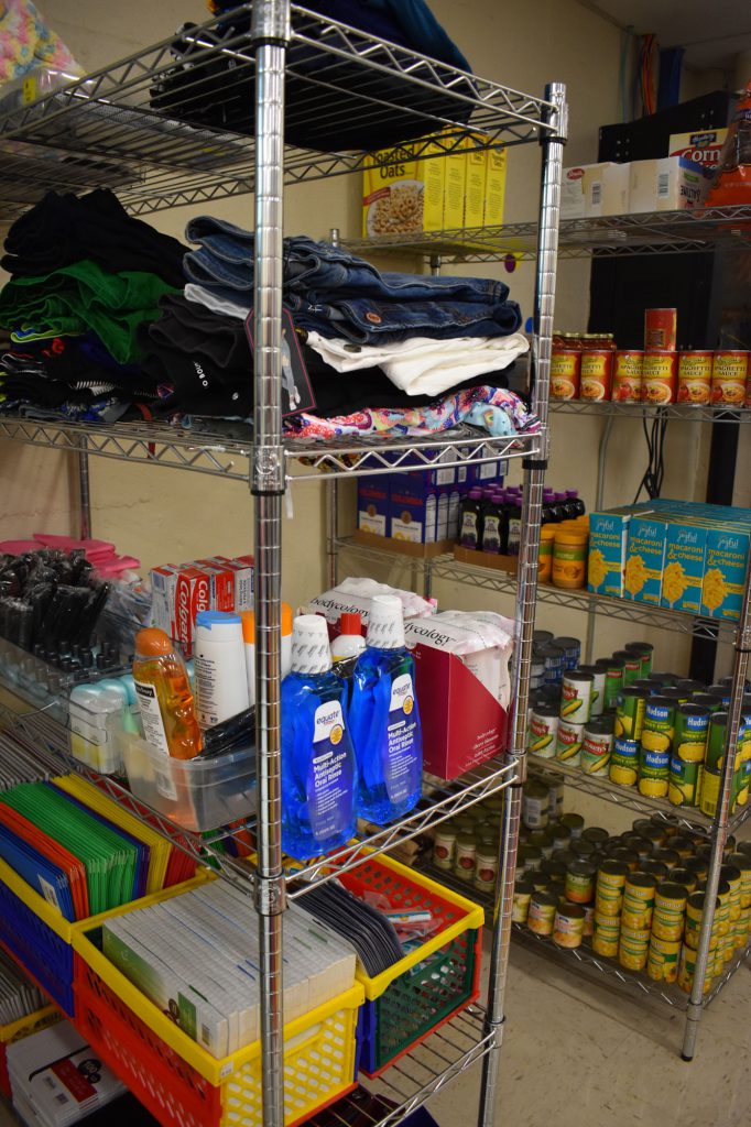 Supplies on hand in the Connected Community Schools HUB at the Herkimer Jr./Sr. High School