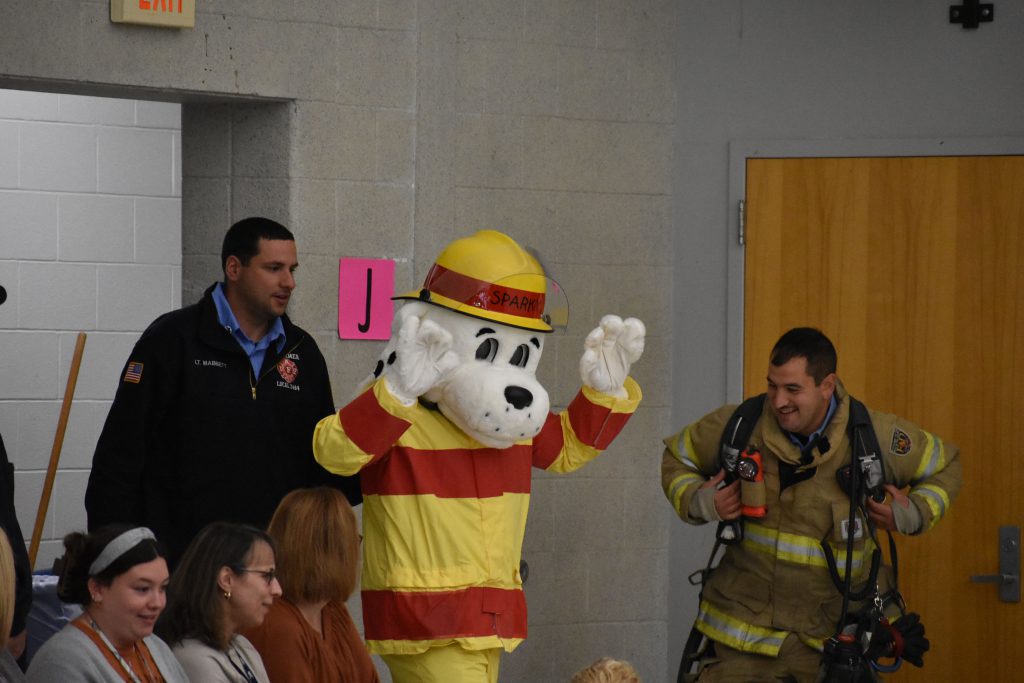 Sparky the Fire Dog at Fire Safety Assembly