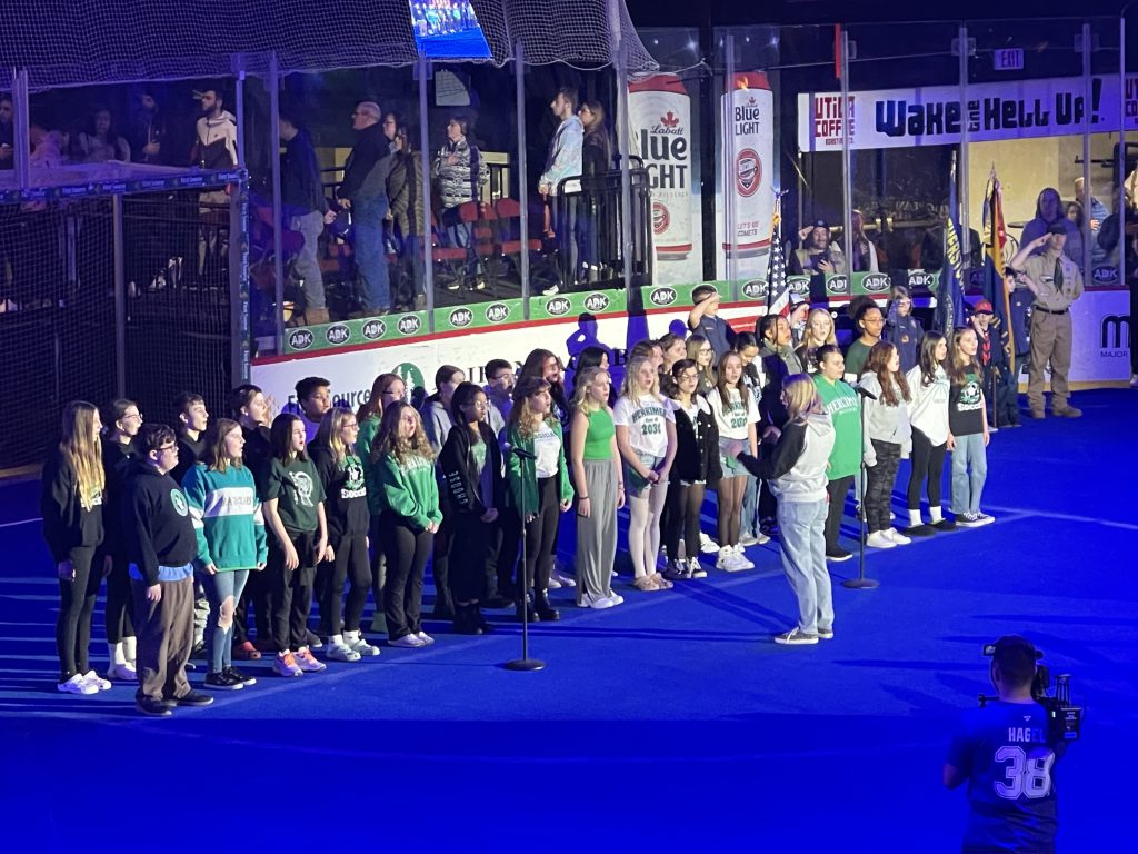 Herkimer Middle School students performing at a Utica City Football Club match