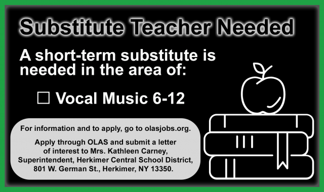 Substitute teacher needed. More information at olas.org.
