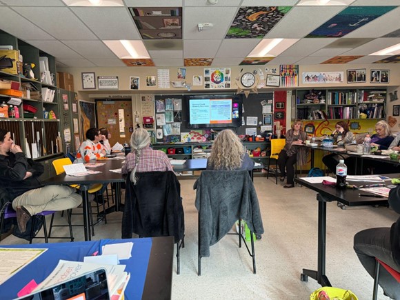 Art teachers at art workshop in classroom