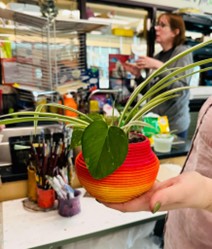 Plant and pot holder from art workshop