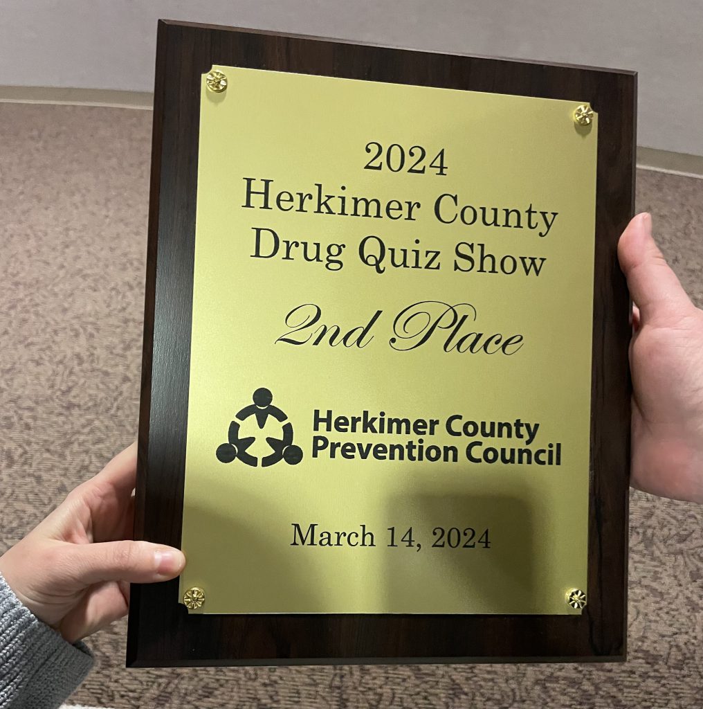 2nd place Herkimer County Drug Quiz Show plaque