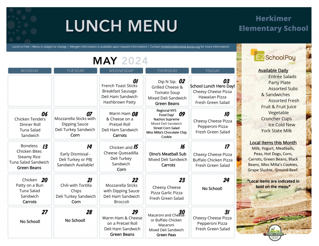 Elementary lunch menu May 2024