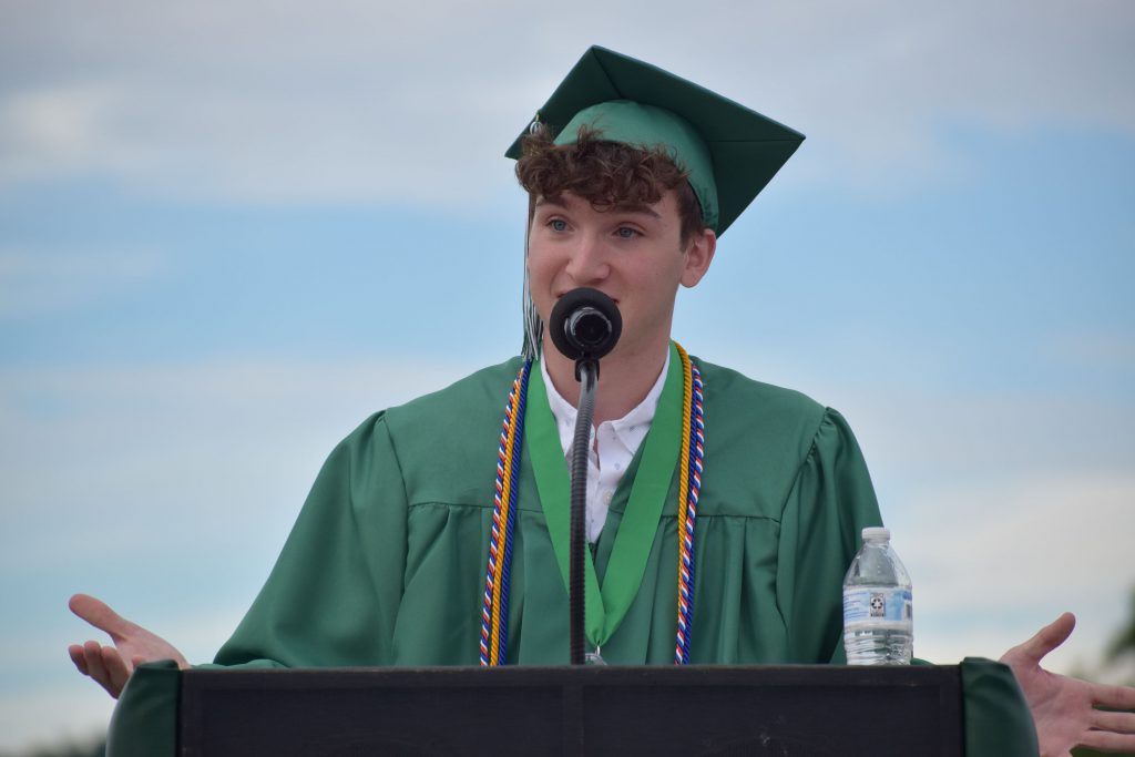 Salutatorian Kyle Carney speaking at graduation