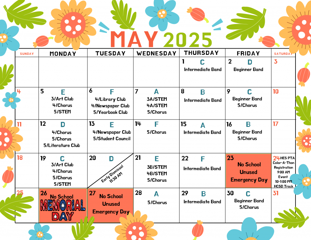 May 2025 A-F Calendar
