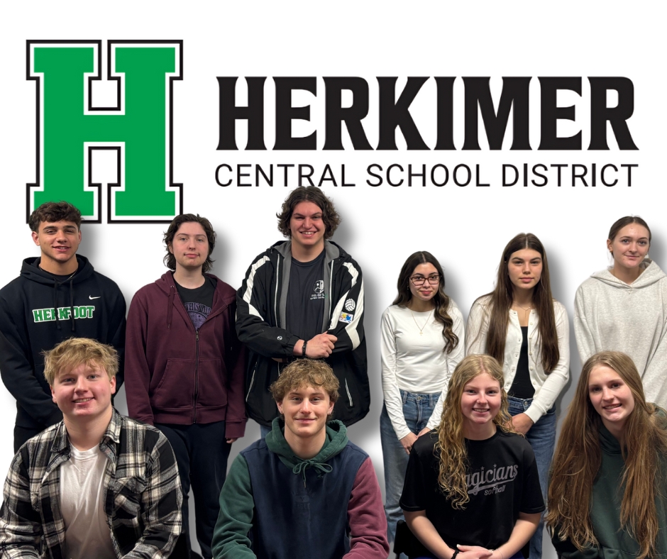 The Herkimer Central School District Class of 2025 Top 10 in front of the Herkimer logo and the words Herkimer Central School District