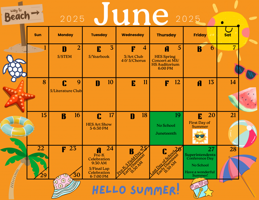 June 2025 A-F Calendar grid