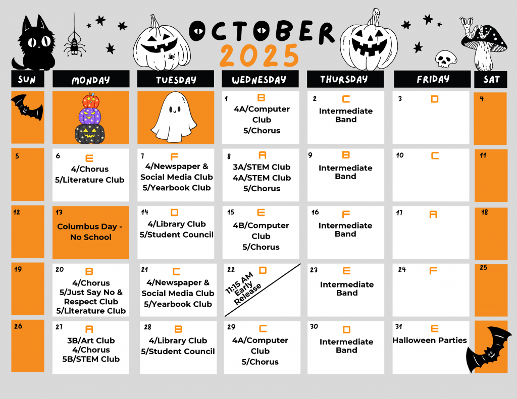 October 2025 A-F Calendar