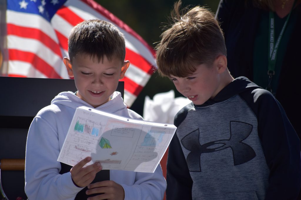 Fourth graders presenting at even