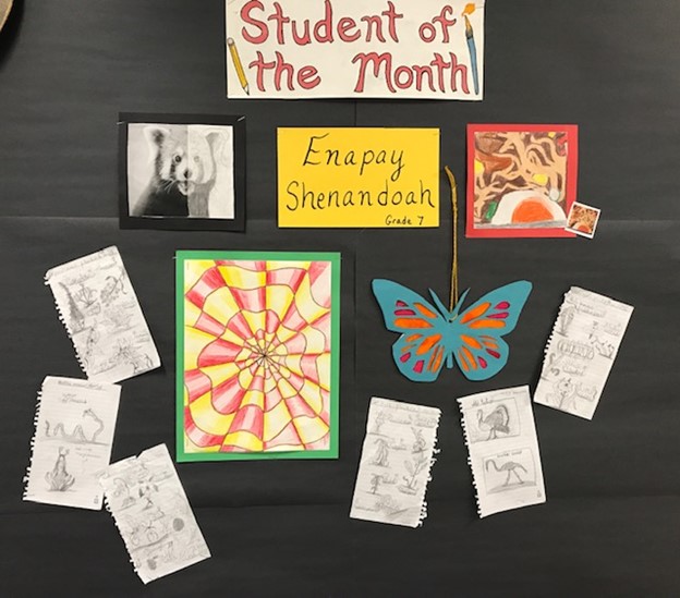 A display of artwork by Enapay Shenandoah