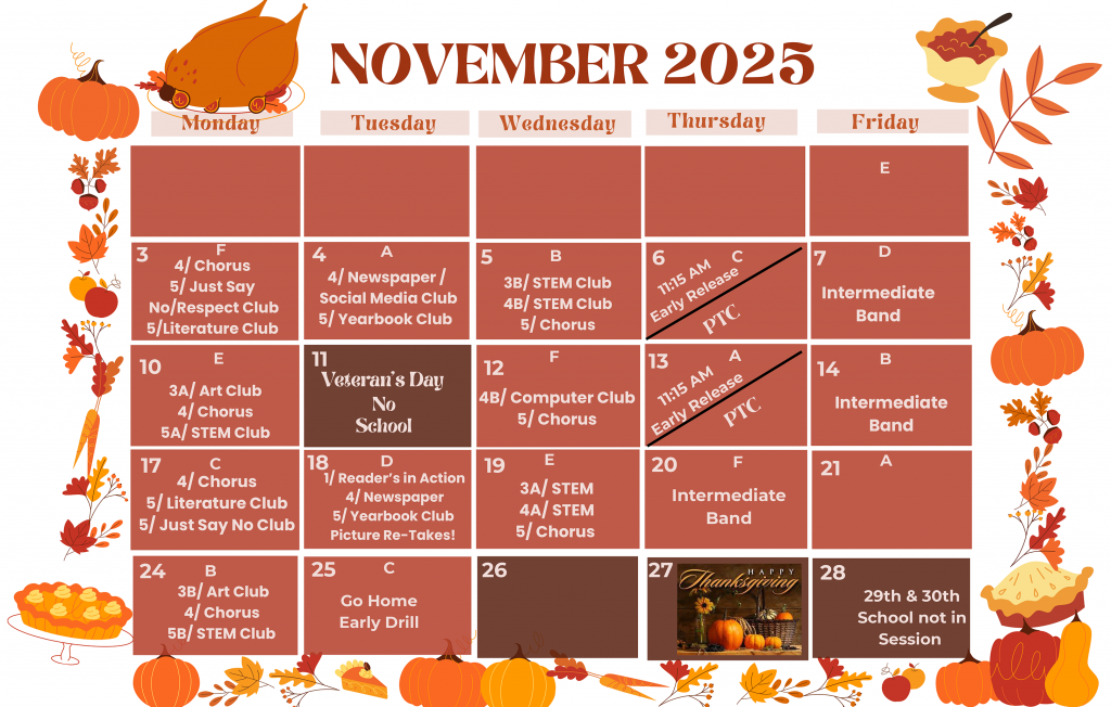 November 2025 A-F Calendar