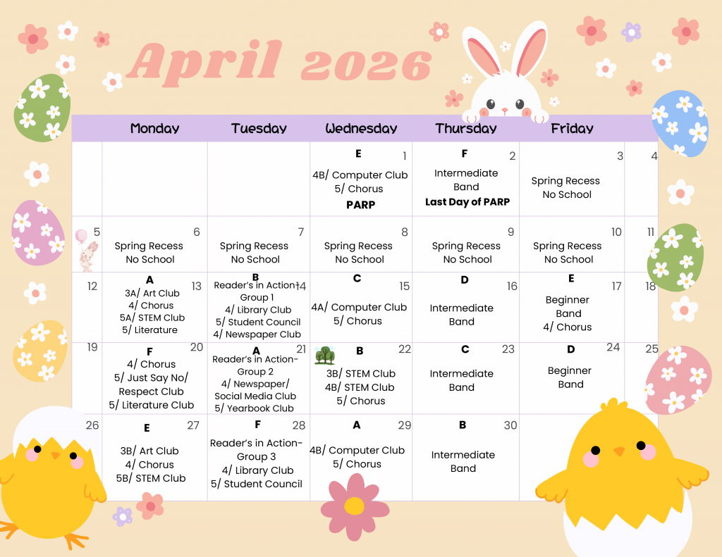 April 2026 Elementary A-F Calendar