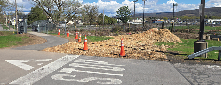Photo of bridge area outside with cones up
