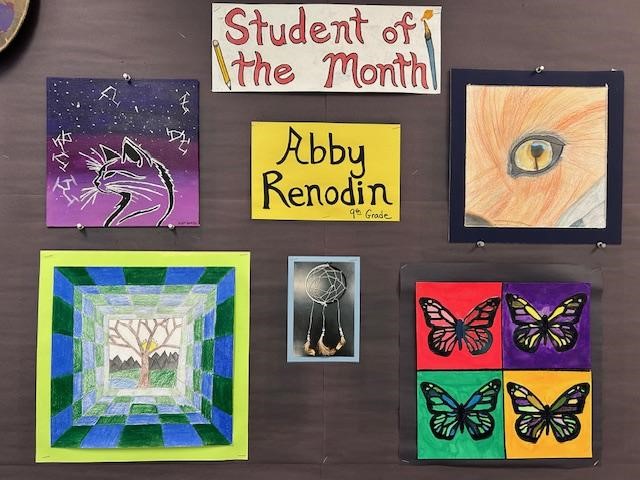 Artwork display board of artwork by Abby Renodin