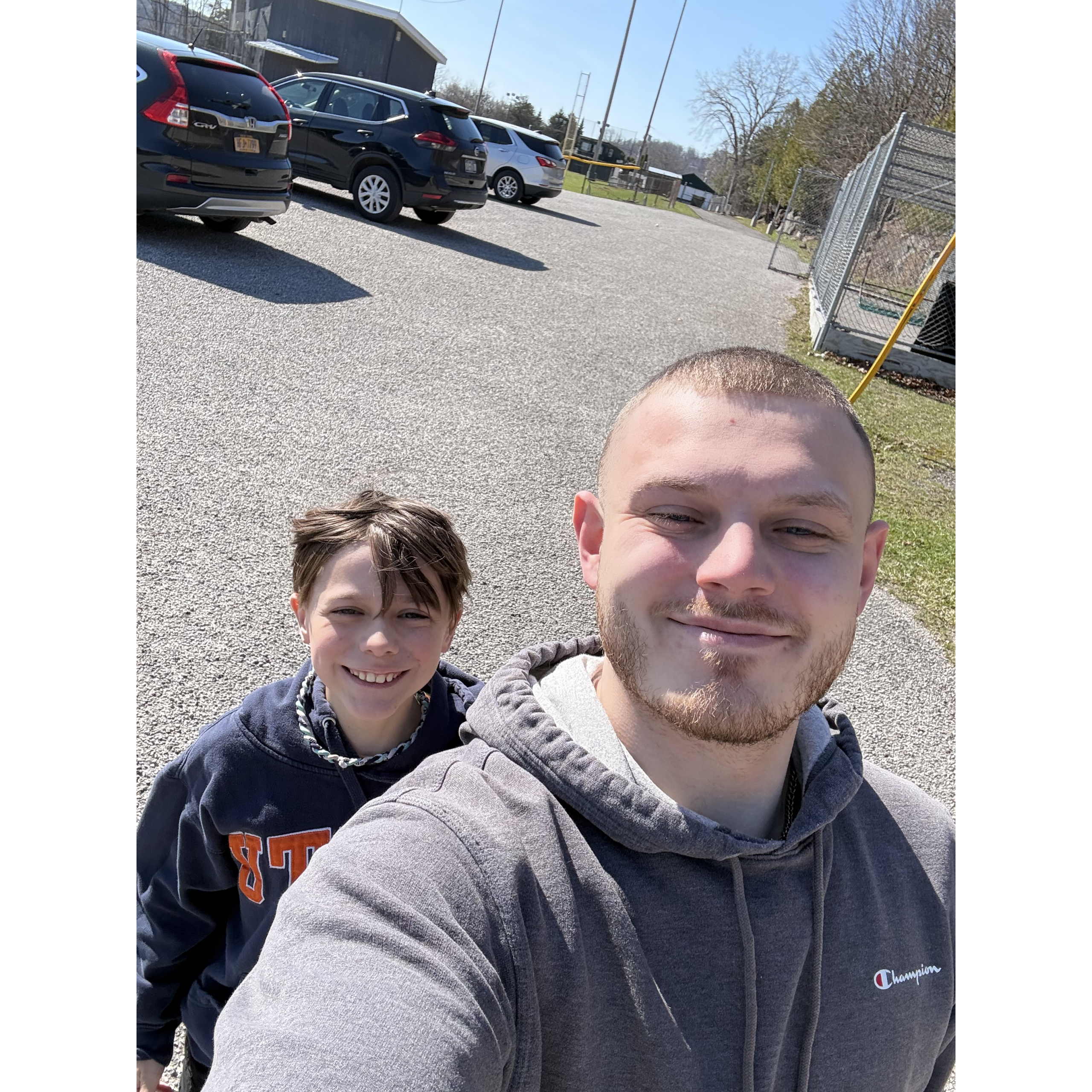 Cole Cleary and a child outside